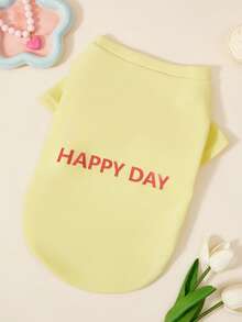 PETSIN Pet Dog Birthday Party Vest Cute Teddy T-Shirt Letter Print Puppy Clothes Yorkshire Soft Two Legs Dress No Hat - Yellow - View 2