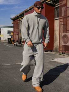 DAZY 男士纯灰色褶皱长裤及套头卫衣套装，春季款 - 灰色 - 查看 7