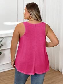 SHEIN CURVE+ Áo thun ba lỗ không tay rộng rãi, thoải mái, thời trang dành cho nữ cỡ lớn - Màu Hồng Tươi - Xem 2