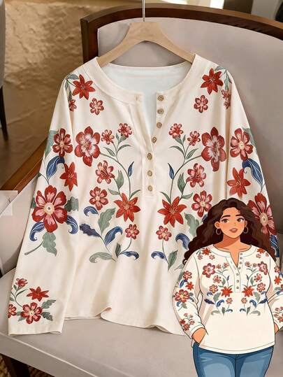 EMERY ROSE 大码女式休闲碎花上衣，秋季款