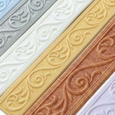 1 rollo de pegatina de línea de zócalo con diseño especial romántico de patrón de hojas y flores en relieve 3D, material de espuma XPE autoadhesivo a prueba de choques, estilo minimalista moderno para decoración del hogar, renovación de zócalo, decoración de dormitorio y baño, decoración de pared a prueba de polvo, mejora la felicidad, decoración de oficina, material de mejora del hogar para proteger los bordes de la pared, disponible en varios colores y tamaños, fácil de limpiar