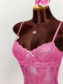 Amplova Lace Cup Detail Tropical Floral Mesh Bodycon Mini Dress - Multicolor - View 4