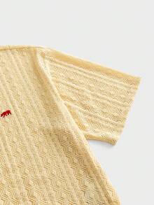 ESTAVOR 男士夏季休闲度假风北极熊刺绣网眼镂空短袖衬衫 - 黃色 - 查看 4