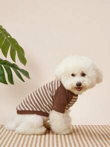 PETSIN 1 Cat Autumn And Winter Clothes Striped Clothing, French Style Teddy Bear, Versatile Base Shirt, Suitable For Winter - Brown - View 4