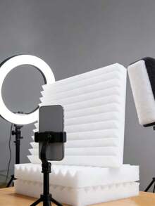 12/24 Pieces Of 12 * 12 * 1 Inch Elastic Sound Insulation Foam Board, Suitable For Room And Music Room Wall Decoration And Sound Absorption, Decoration Sticker Peeling Wallboard, Wallpaper, Wallpaper, Spring Decoration Items, Make Your Home A New Look, Holiday Decoration Sticker Gift Birthday Graduation - White - View 5