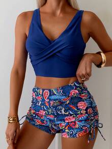 SHEIN Swim 女士热带印花两件式比基尼套装 - 彩色 - 查看 3