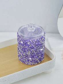 1PC Rhinestone Cotton Swab Storage Box, Makeup Pad Pads, Cotton Swabs, Toothpicks, Dental Floss, Hair Ties, Small Items Round Organizer, Makeup Table And Office Desk - Multicolor - View 12