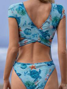 Swim SPRTY 女士冲浪服，性感沙滩泳衣，海洋生物印花，夏季 - 彩色 - 查看 4