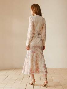 MOTF PREMIUM WOMEN'S DEEP V-NECK PRINTED WAIST MIDI DRESS - Apricot - View 4