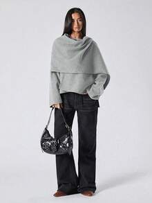 LYSMO 女士纯色宽松休闲斗篷外套，秋冬 - 灰色 - 查看 3