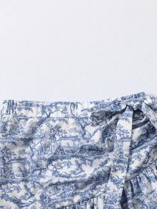 SHEIN Tween Girls' Fashionable Floral Print Ruffle Hem Mini Skirt, Summer - Multicolor - View 3