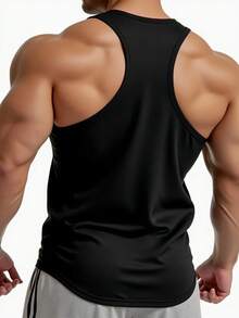 GymBeat 男士休闲翅膀印花运动背心，夏季健身上衣，男士运动背心，无袖运动衫，男士肌肉衫，男士健身背心，男士S码肌肉衫 - 黑色 - 查看 2
