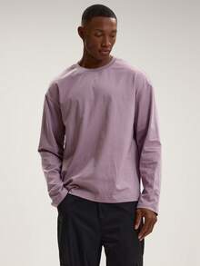 Musero Men Oversized Crewneck Long Sleeve Basic Plain T-Shirt Capsule Wardrobe Layering SPRING SUMMER - Purple - View 1
