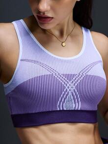 Powerista 女士条纹露背日常健身运动文胸 - 紫色 - 查看 2