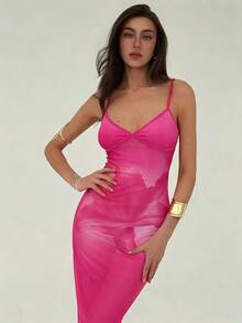 Aloruh 新浪漫碎花简约修身鱼尾连衣裙 - 粉色 - 查看 5