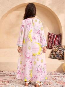 SHEIN Áo Jalabiya hoa hồng công chúa cho trẻ em, kiểu dáng thanh lịch cổ điển đính cườm và sequin họa tiết hoa, trăng, bướm, bó hoa, váy dài tay truyền thống kín đáo kiểu Ả Rập cho bé gái tuổi teen, thích hợp cho mùa xuân/hè, váy maxi dài tay công chúa thời trang thanh lịch, áo Abaya cầu nguyện, thoải mái dễ chịu, trang phục thường ngày, phong cách nghỉ dưỡng, áo Kaftan kín đáo, áo Jalabiya trẻ em, áo Jalabiya bé gái, kiểu dáng mới - Nhiều màu - Xem 2