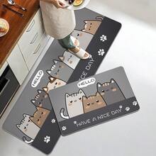 1PC Cat Pattern Gray Background Polyester Rectangular Plush Non-Slip Absorbent Mat, Suitable For Kitchen, Living Room, Bathroom, Entryway, Home Use - Grey - View 6