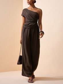 Zivah Bộ jumpsuit màu nâu cà phê, hàng mới về mùa Xuân/Hè 2026, thích hợp cho mùa cưới, lễ hội âm nhạc, lễ Phục Sinh, phong cách miền Tây, Boho, tiệc tùng lấy cảm hứng từ Nashville, đám cưới, buổi tối, hẹn hò, tụ họp, sinh nhật, sinh viên, đi làm, công sở thường ngày. Không tay, hở lưng gợi cảm, nhún eo, có túi thật, ống rộng thoải mái, chất liệu vải có họa tiết. - Cà phê nâu - Xem 6