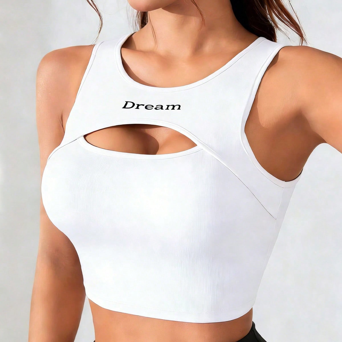 Top deportivo corto casual con estampado de letras y calado, para el verano