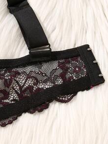 DesireSculpt Plus Size Lace Patchwork Underwire Bra, Comfortable Wide Strap, Sexy Lace, 1pc - Multicolor - View 7