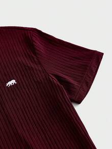 ESTAVOR 男士短袖拉链罗纹 Polo 衫，红色 - 酒紅色 - 查看 4