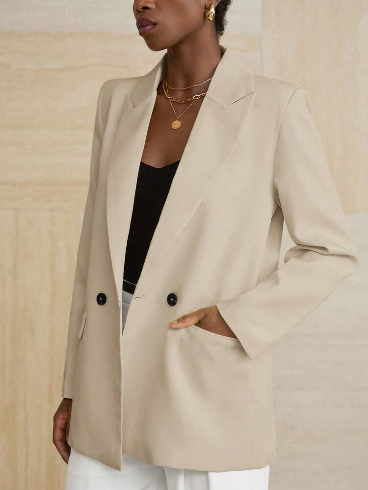 Aveloria Modichic Damen Business-Stil einfarbige doppelreihige Blazer Jacke für den Arbeitsweg, Herbst - Aprikosenfarben - Übersicht 6