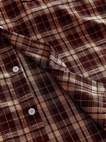 AXEPEAK 男士格子长袖单排扣口袋休闲通勤衬衫 - 紅色 - 查看 5