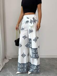 Selianne Women Spring Printed Long Pants Simple Fashion Style Suitable For Summer With Waist Belted Casual For Women - Apricot - View 6