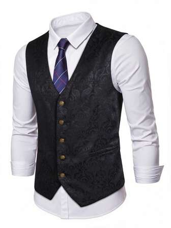 Manfinity Bizformal Chaleco de negocios y fiesta de jacquard para hombres, no incluye corbata ni camisa