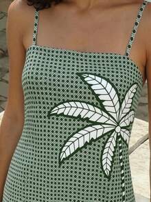 CAJUNI 动物植物印花休闲无袖连衣裙，夏季 - 綠色 - 查看 5