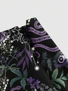 ROMWE Váy ngắn in họa tiết kinh dị Gothic hình đại bàng, rắn, cây bí ẩn, màu tím đậm, xẻ cao, gợi cảm dành cho nữ. - màu đen - Xem 3