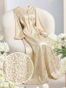 Al Najma 女士V领全印花喇叭袖开襟休闲宽松阿拉伯风格连衣裙 - 彩色 - 查看 8