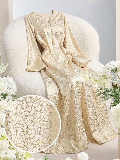 Al Najma Abito casual ampio con scollo a V, maniche a campana e stampa integrale, stile arabo