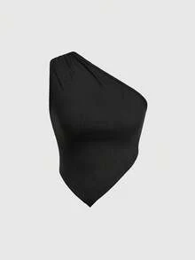 ROMWE Avant 性感吊带下摆女士背心 - 黑色 - 查看 1