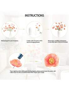 6 künstliche simulierte Blumen, 59 Zentimeter lang, einschließlich 4 Blumen, einfacher und moderner Stil, biegsam und nicht leicht verblassend. Geeignet für DIY Blumenwände, Szenendekoration, Blumenvasen-Anordnung in Wohn- und Schlafzimmern, Hochzeits- und Partydekoration sowie Tischdekorationen. - Sonnenuntergangsrot - Übersicht 7