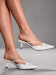 CUCCOO SZL Women's Shoes Pointed Bow Stiletto Mule Shoes, Sweet And Elegant Style And Retro Modern Sense, The Details Of The Use Of Pointed Design, Bow Decoration, Stiletto And Mule Shoes Style, Function Can Add Feminine Charm, Easy To Wear And Take Off, Suitable For Dating, Afternoon Tea Or Urban Women's Daily Street Scenes, Suitable For Women Who Like Sweet Retro Style Crowd. - White - View 3
