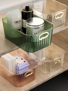 塑料化妆品收纳盒，金色装饰边，收纳盒，整理盒，桌面收纳盒，塑料整理盒，适用于化妆品收纳、展示，也可作为情人节礼物，多功能收纳盒套装 - 适用于化妆品、零食等 - 适用于厨房、浴室和宿舍，可选配滑轮 - 彩色 - 查看 2