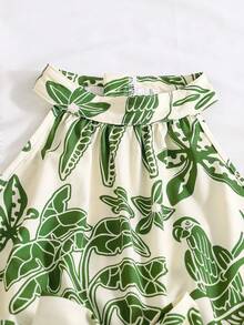 Sparklyn Bộ áo liền quần họa tiết hoa cho bé gái tuổi teen, thiết kế thắt nơ eo thanh lịch, phù hợp cho kỳ nghỉ, đi học, dã ngoại, bộ sưu tập mới mùa xuân/hè. - màu xanh lá - Xem 3
