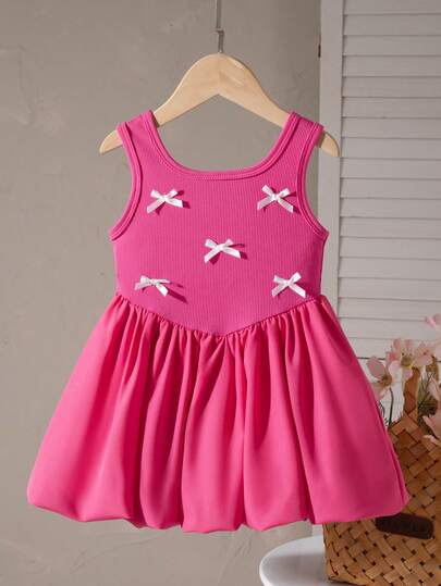 SHEIN Playful Pals 女婴夏季新款黑色吊带背心法式甜辣束腰蝴蝶装饰蓬蓬裙复古公主裙