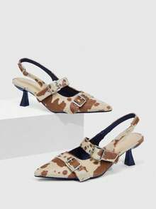 CUCCOO SZL 女士尖头奶牛纹搭扣设计优雅高跟鞋 - 彩色 - 查看 4