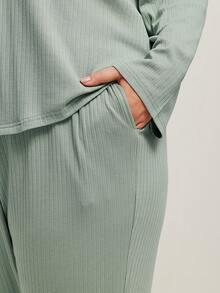 LUVLETTE 大码女士罗纹舒适100%纯棉基础经典长款睡衣家居服套装四季皆宜