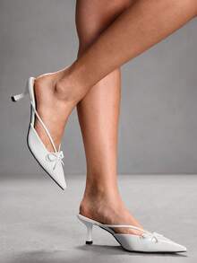 CUCCOO SZL Women's Shoes Pointed Bow Stiletto Mule Shoes, Sweet And Elegant Style And Retro Modern Sense, The Details Of The Use Of Pointed Design, Bow Decoration, Stiletto And Mule Shoes Style, Function Can Add Feminine Charm, Easy To Wear And Take Off, Suitable For Dating, Afternoon Tea Or Urban Women's Daily Street Scenes, Suitable For Women Who Like Sweet Retro Style Crowd. - White - View 5