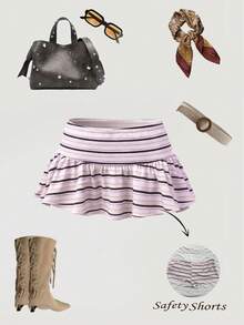 Rina Fox Women's Striped Mini Skirt, Retro Y2K Style, Cute & Sexy, Suitable For Vacation, Date, Music Festival, Casual Street Fashion, Spring/Summer - Pink - View 2