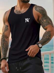 Manfinity Dauomo 男士极简印花无袖背心 - 彩色 - 查看 1