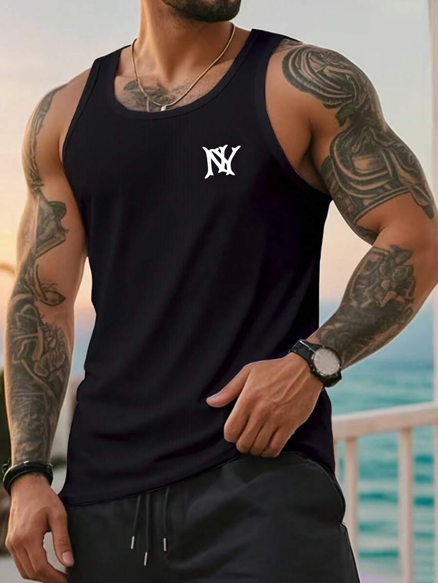 Manfinity Dauomo 男士极简印花无袖背心 - 彩色 - 查看 1