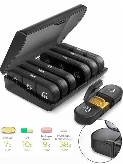 1PC 7 Day Pill Organizer With Morning Noon Night Compartments Large Spacious Design For Daily Vitamins Medications Fish Oil Travel Portable Health Essentials