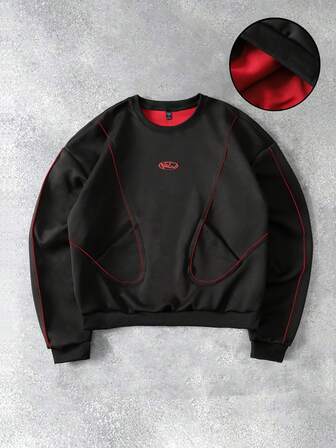 Herren Patchwork Kontrast Farbblock Pullover Sweatshirt, Loose Fit