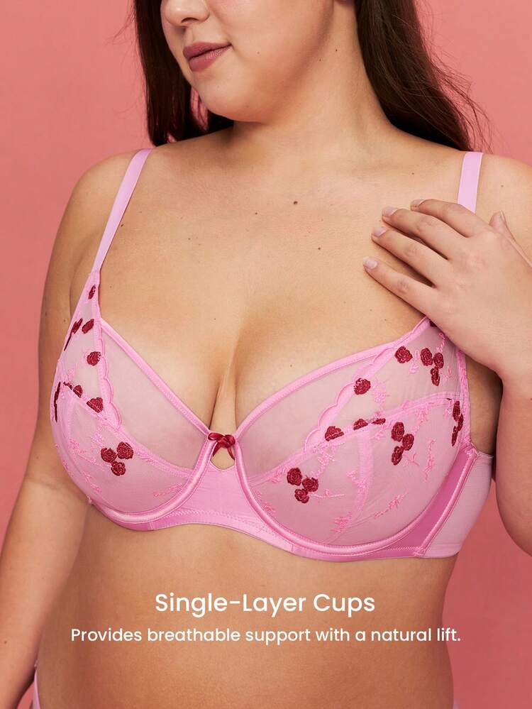 Plus Embroidered Full Coverage Unlined Bra
