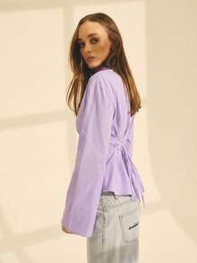 Aralina Women's Casual Solid Color Pleated Flare Sleeve Shirt, Autumn - Lilac Purple - View 4