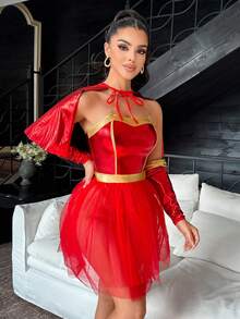 Fantasy Costume 5件套女士无钢圈文胸内裤套装（美国队） - 紅色 - 查看 3